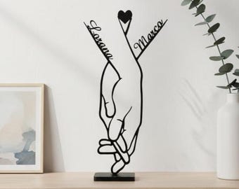 Personalisiertes Pärchen Geschenk | Jahrestag | Aufsteller mit Herz & Namen, Valentinstag oder zur Hochzeit | Line Art | Deko | Liebe