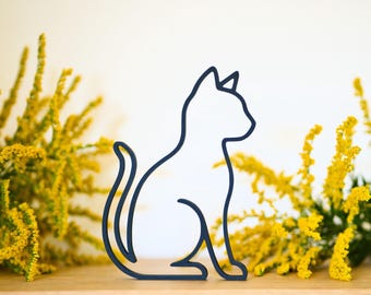 Cat silhouette "sitting" | Line art 3D print | Modern decoration & gift idea for cat lovers