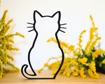 Cat silhouette (from behind) | Line art 3D print | Modern decoration & gift idea for cat lovers
