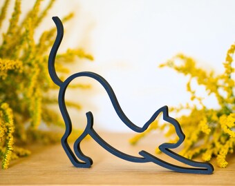 Cat silhouette "stretching" | Line art 3D print | Modern decoration & gift idea for cat lovers