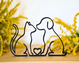 Lineart | Dog and cat silhouette | Line art 3D print | Gift idea and decoration for animal lovers and owners