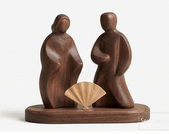 Wooden Couple Sculpture | Hand Carved Anniversary Gift | Minimalist Wedding Figurine and Romantic Decor
