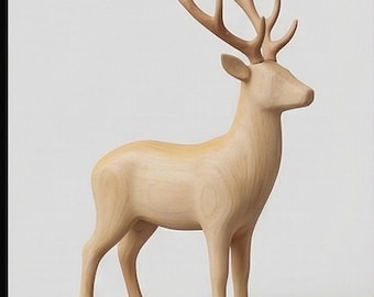 Hand Carved Wooden Deer Figurine | Solid Beech Wood Stag Statue | Rustic Nursery Decor | Heirloom Woodland Gift | SentimoStudio Scandi Art