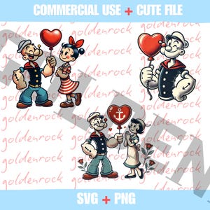 Popeye Valentine Svg, Popeye Svg, Popeye Bundle Svg For Cricut, Cartoon Svg, Olive Svg, Popeye Png, Instant Download, Popeye Clipart, Png
