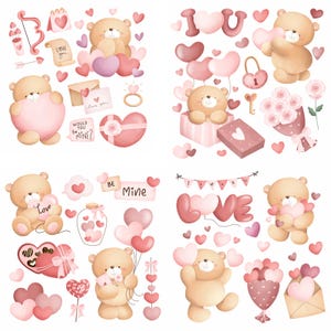 Clipart de acuarela de oso de peluche, regalo del día de San Valentín, regalo para ella, oso de peluche, te amo, día de San Valentín, clipart de acuarela, archivo SVG