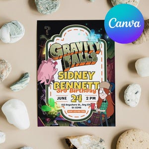 Gravity Falls verjaardagsuitnodiging, Gravity Invite, Gravity Party uitnodiging, Gravity Falls verjaardagsuitnodiging, digitale download, Canva bewerkbaar