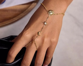 18K Gold-Plated Sun Charm Bracelet | Celestial Dainty Adjustable Chain Jewelry
