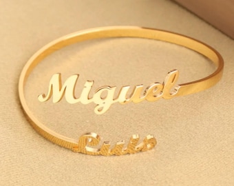 Custom Bangle - Two Name Bracelet - Couple Name Bangle - Gold Name Bangle - Name Bracelet - Adjustable bangle,Gift for Mom,Gift for Her