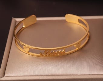 Custom Bangle Bracelet - Name Bangle - Personalized Bangle - Gold Name Bangle - Name Bracelet - Adjustable bangle,Gift for Mom,Gift for Her