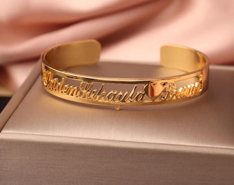 Custom Bangle - Two Name Bracelet - Couple Name Bangle - Gold Name Bangle - Name Bracelet - Adjustable bangle,Gift for Mom,Gift for Her
