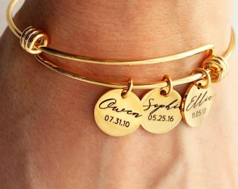 Custom Bangle - Two Name Bracelet - Couple Name Bangle - Gold Name Bangle - Name Bracelet - Adjustable bangle,Gift for Mom,Gift for Her