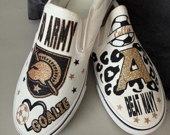 Army Navy Glitter Mom custom shoes: Team Spirit canvas Shoes personalized