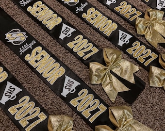 Senior team logo custom glitter Sash with shimmer or glitter bows