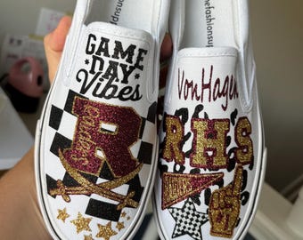 High School Team Spirit Glitter shoes: Team Logo with Name- Teacher gift