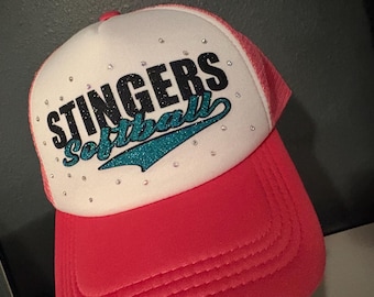 Trucker hat with Glitter design & Rhinestones