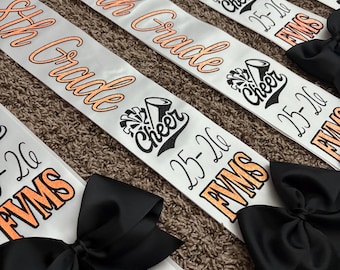8th grade Cheer Sash - Megaphone 8th grade graduate Sash with glitter and bow