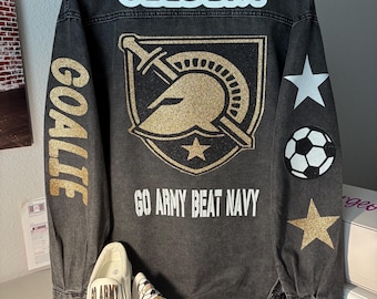 Navy /Army Game Day Denim Jacket: Soccer Fan Jean Jacket