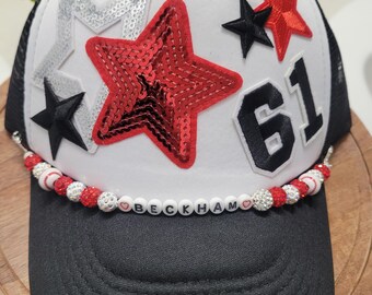 Baseball trucker hat with beads