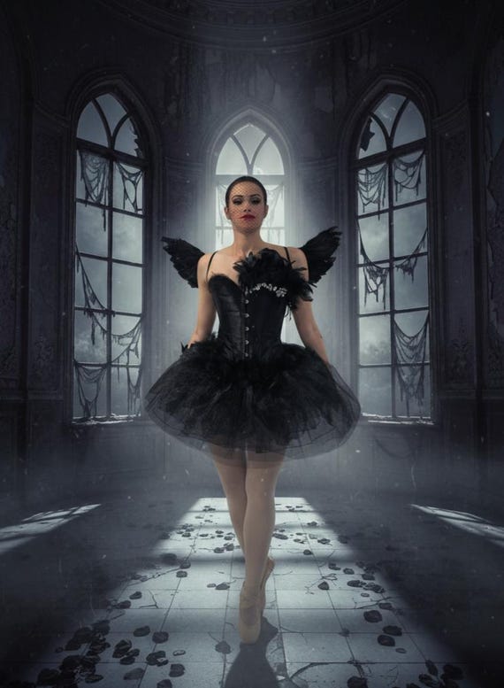 Adult Ballet Costume Forum Women's Black Swan Ballerina Costume - Tutu Dress With Gloves & Leg Ribbons Black Swan Lake Ballet Costume Adult Ballet Costume Forum Women's Black Swan Ballerina Costume - Tutu Dress With Gloves & Leg Ribbons Black Swan Lake Ballet Costume