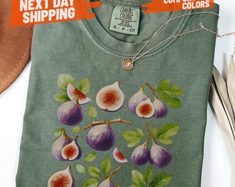 Retro Fig Comfort Colors® Shirt, Fruit Tee, Botanical Watercolor, Fruit Lover Gift, Cottagecore Garden Tee, Nature Aesthetic, Fig Lovers Tee