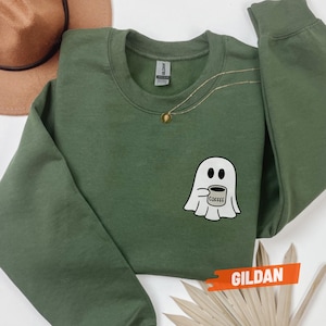 Cute Spooky Coffee Sweatshirt, Womens Ghost Sweatshirt, Spooky Season, Fall Coffee Lover Shirt, Halloween Party Shirt, Fall Graphic Shirt