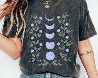 Celestial Moon Phase Shirt, Comfort Colors Boho Tee
