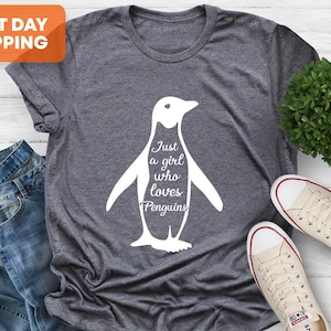 Penguin Shirt, Penguin Gift Shirt, Just A Girl Who Loves Penguins Animal Shirt, Zoo Aquarium Gift, Penguin Lover, Youth Shirt, Cute Penguins