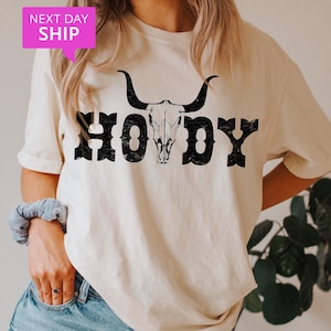 Comfort Colors® Shirt, Howdy Tshirt, Boho Cowboy Shirt, Vintage Bull Skull Shirt, Western Graphic Tee, Cute Western Shirts, Cowgirl Shirt