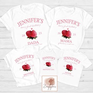 Berry First Birthday Matching Family Shirt, Strawberry Themed Party Tee, 1st Bday Mom Dad Berry T Shirt, Mama Dada Strawberry Tee