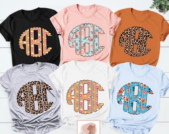 Custom Flower Monogrammed Shirt, Personalized DTF Print
