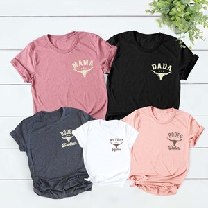 My First Rodeo Birthday Family Matching Shirt, 1st Rodeo Western Farm Theme Birthday Party Shirt, Mama Daddy Tee, Cowboy Cowgirl Bday Tee 画像 2