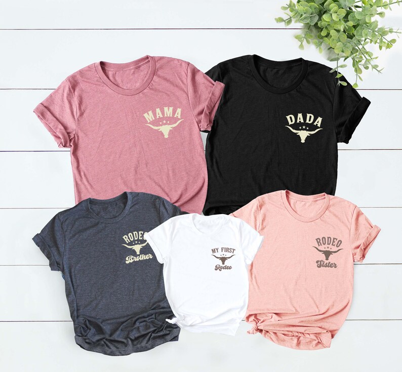 My First Rodeo Birthday Family Matching Shirt, 1st Rodeo Western Farm Theme Birthday Party Shirt, Mama Daddy Tee, Cowboy Cowgirl Bday Tee 画像 2