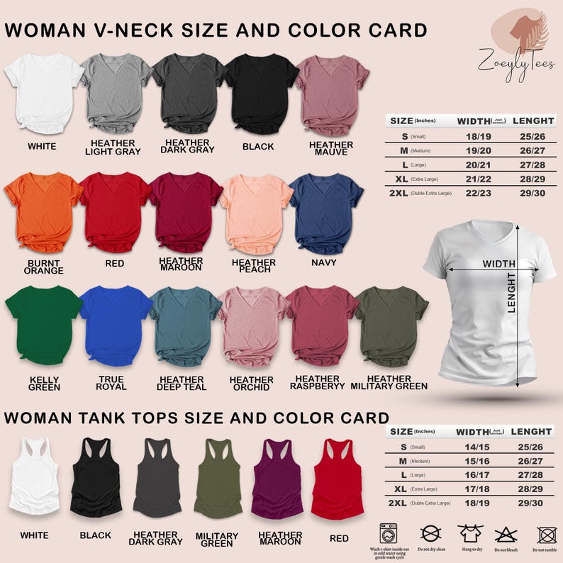 a women's v - neck size and color card