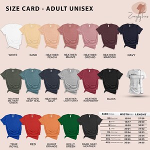 a women's t - shirt size chart with different colors