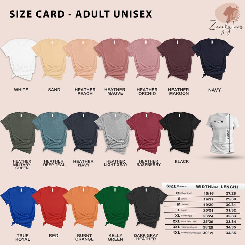 a women's t - shirt size chart with different colors