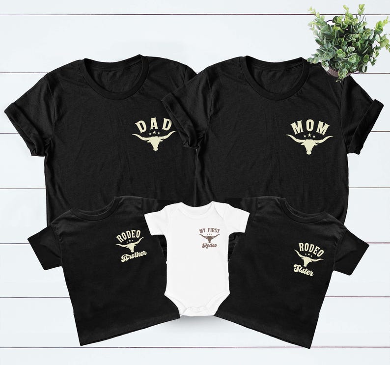 My First Rodeo Birthday Family Matching Shirt, 1st Rodeo Western Farm Theme Birthday Party Shirt, Mama Daddy Tee, Cowboy Cowgirl Bday Tee 画像 4
