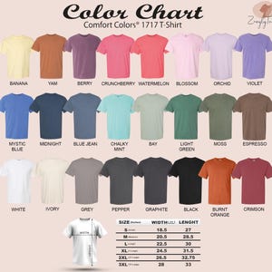 a color chart for a 1717-T-shirt, showing various comfort colors in a grid format.