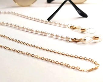Collana con catena d'oro per occhiali da sole e perle, regalo per lei.