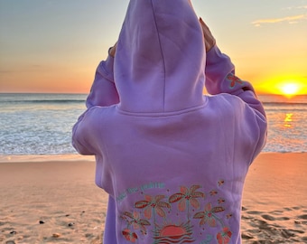 Oversized hoodie met geborduurde handpalmen – sweater met tropische hibiscus voor meisjes – Teen Summer Vibes