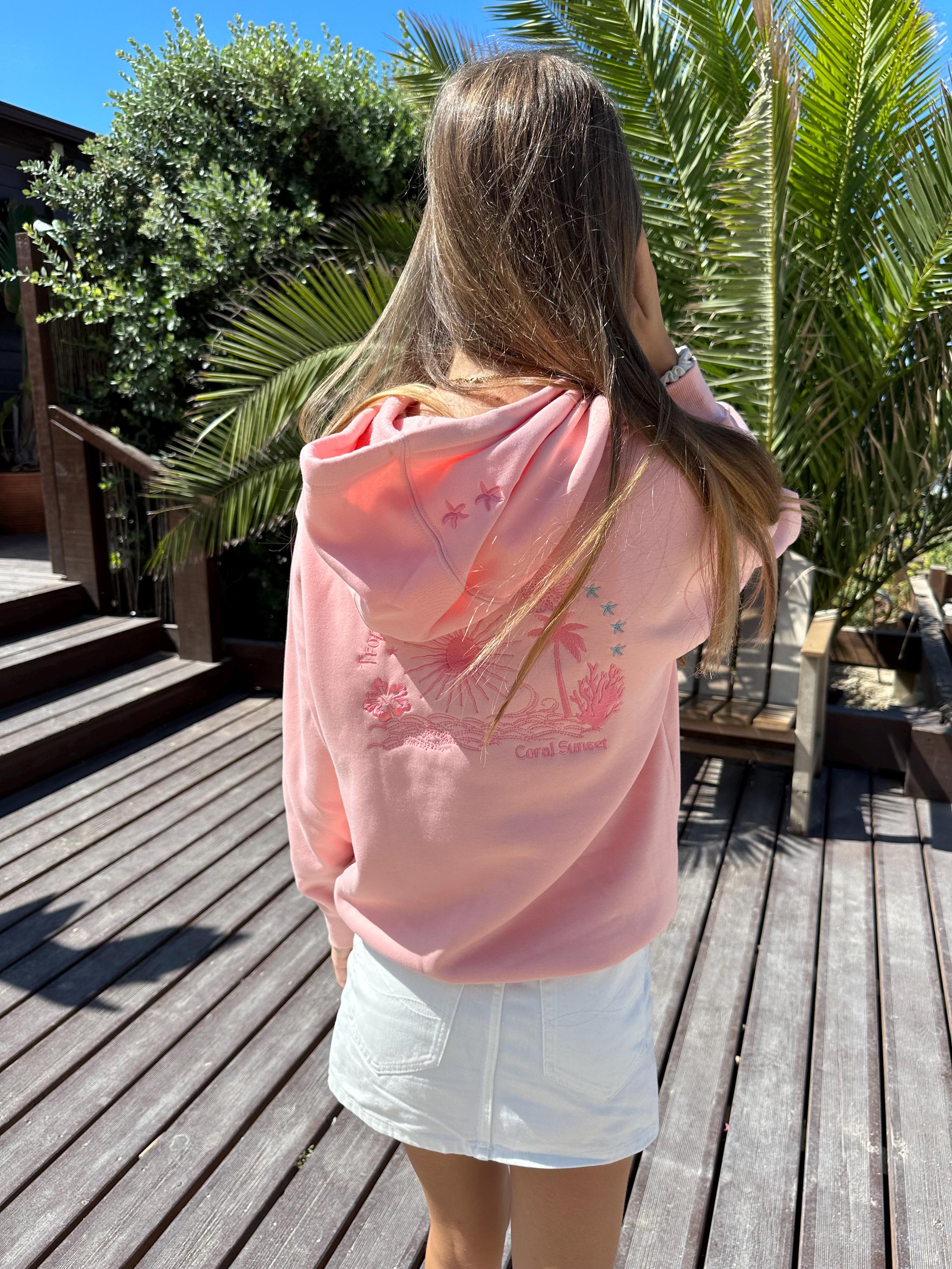 Pink Coral Hoodies Embroidered Tropical