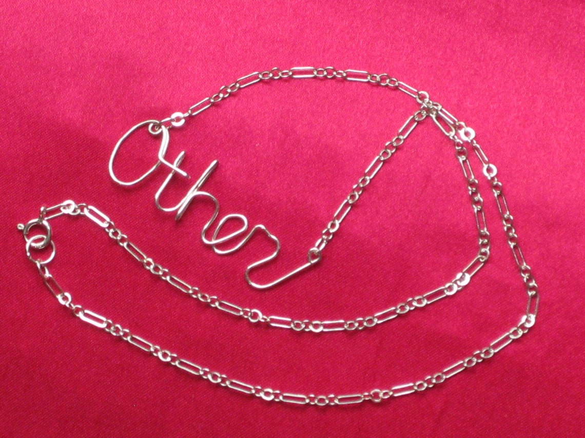 SOLID STERLING SILVER Other Necklace // Wire Word Necklace