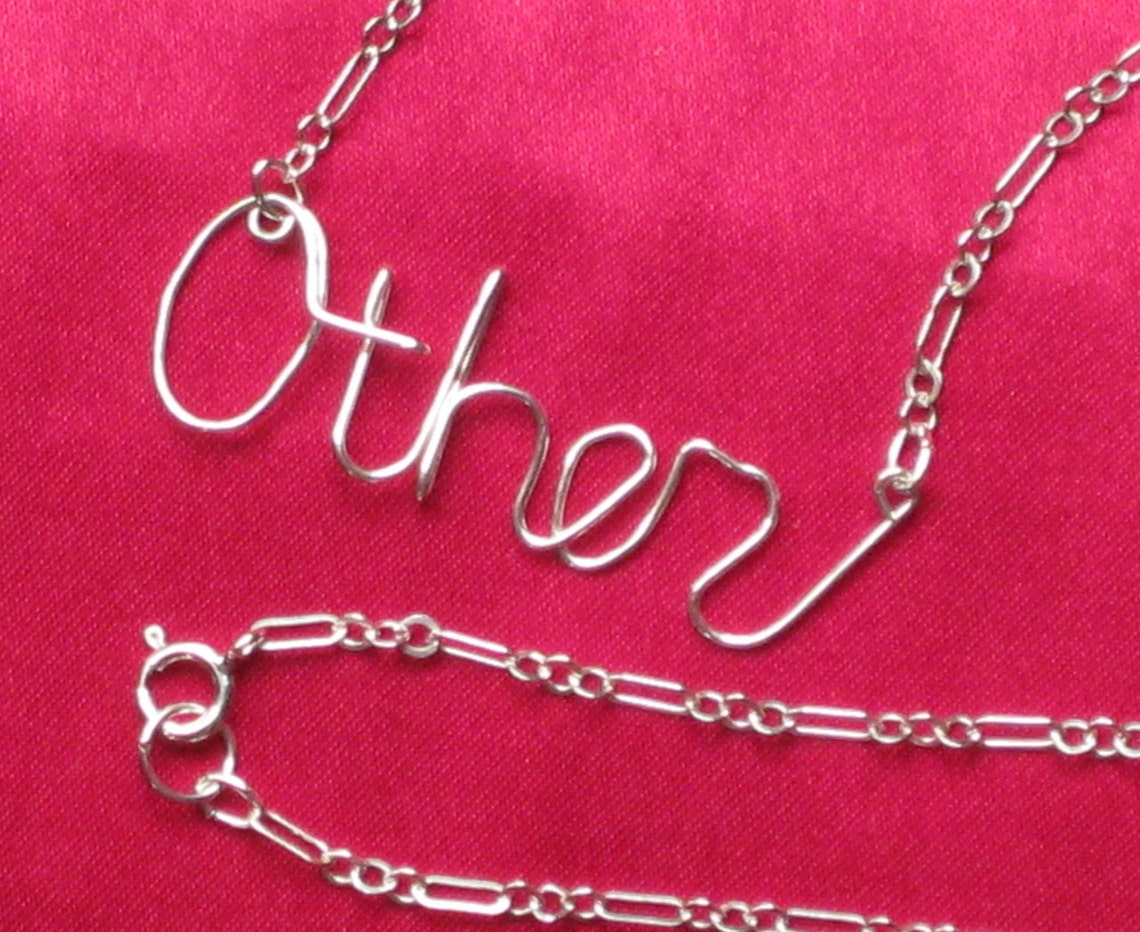 SOLID STERLING SILVER Other Necklace // Wire Word Necklace