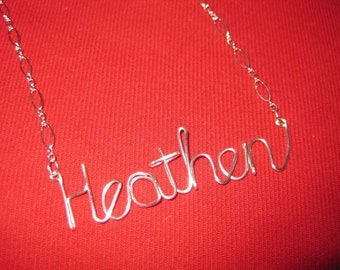 SOLID STERLING SILVER Heathen Necklace // Word Necklace // Wire Word Necklace // Christmas Necklace