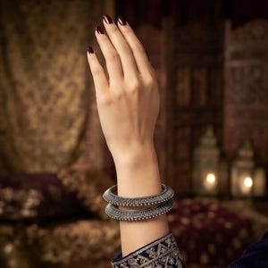 Oxidised Black-Tone Teardrop Bangles, Set of Two