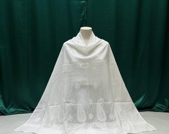 Chadar da prato Bakhiya di lusso in avorio con intricato Chikankari