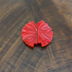 Vintage Carved Red Bakelite Belt Buckle  Art Deco Era Shows Orange Under UV