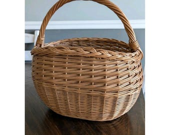 Vintage French Market Wicker Basket | Sturdy Oval Flower Picnic Shopping Basket