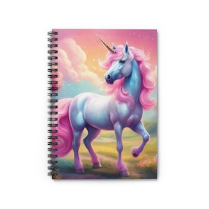 Cuaderno espiral de unicornio mágico: líneas rayadas, diario, regalo para niños, papelería, regalo para amantes de la fantasía, cuaderno bonito.