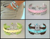 Pick COLOR SIZE Silver Double Heart Infinity Figure 8 Charm Bracelet Custom - Braided Microfiber Faux Suede Leather Cord USA 012 S1
