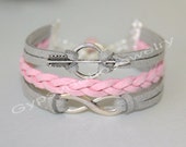 Pick COLOR SIZE - Silver Bow And Arrow Infinity Figure 8 Charm Bracelet - Braided Microfiber Faux Suede Leather Cord USA sc1